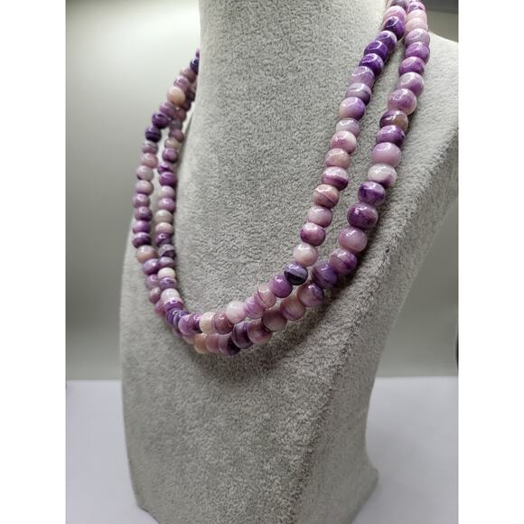 Long Purple Banded Agate  Beaded Necklace 8.5mm Polished Gemstone Strand - Picture 9 of 12